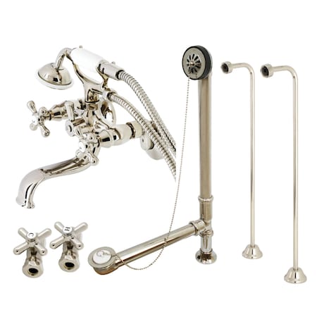 Kingston Brass CCK225PN Tub Wall Mount Clawfoot Tub Faucet Package with Supply Line, Polished Nickel CCK225PN
